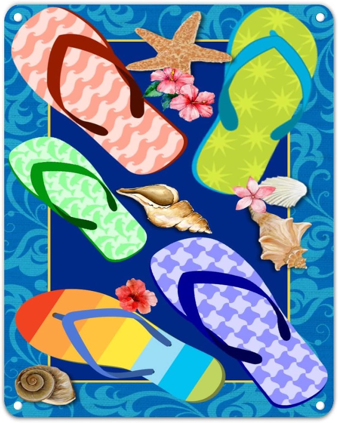 Home Bar And Kitchen - Flip Flops Tin Sign Shabby Beach