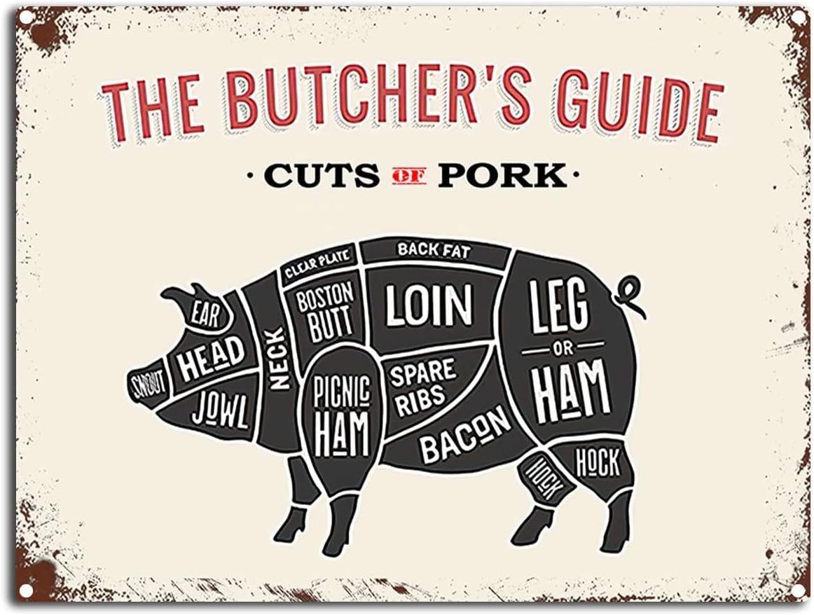 Home Bar And Kitchen - Y1,Vintage Butcher Guide Metal Tin Sign
