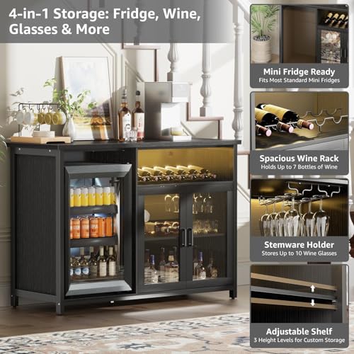 Wine Bar Cabinet with Mini Fri - đánh giá và giá Home Bar Setup