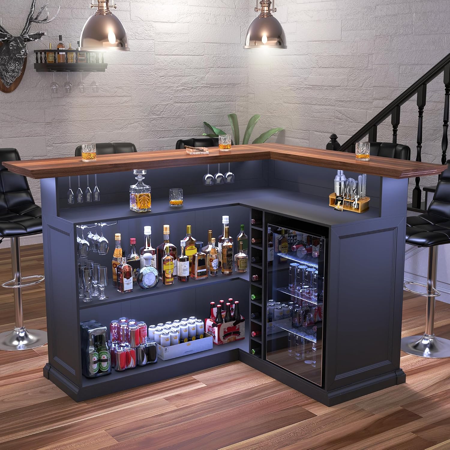 L-Shaped Home Bar Cabinet with - đánh giá và giá Home Bar Lounge