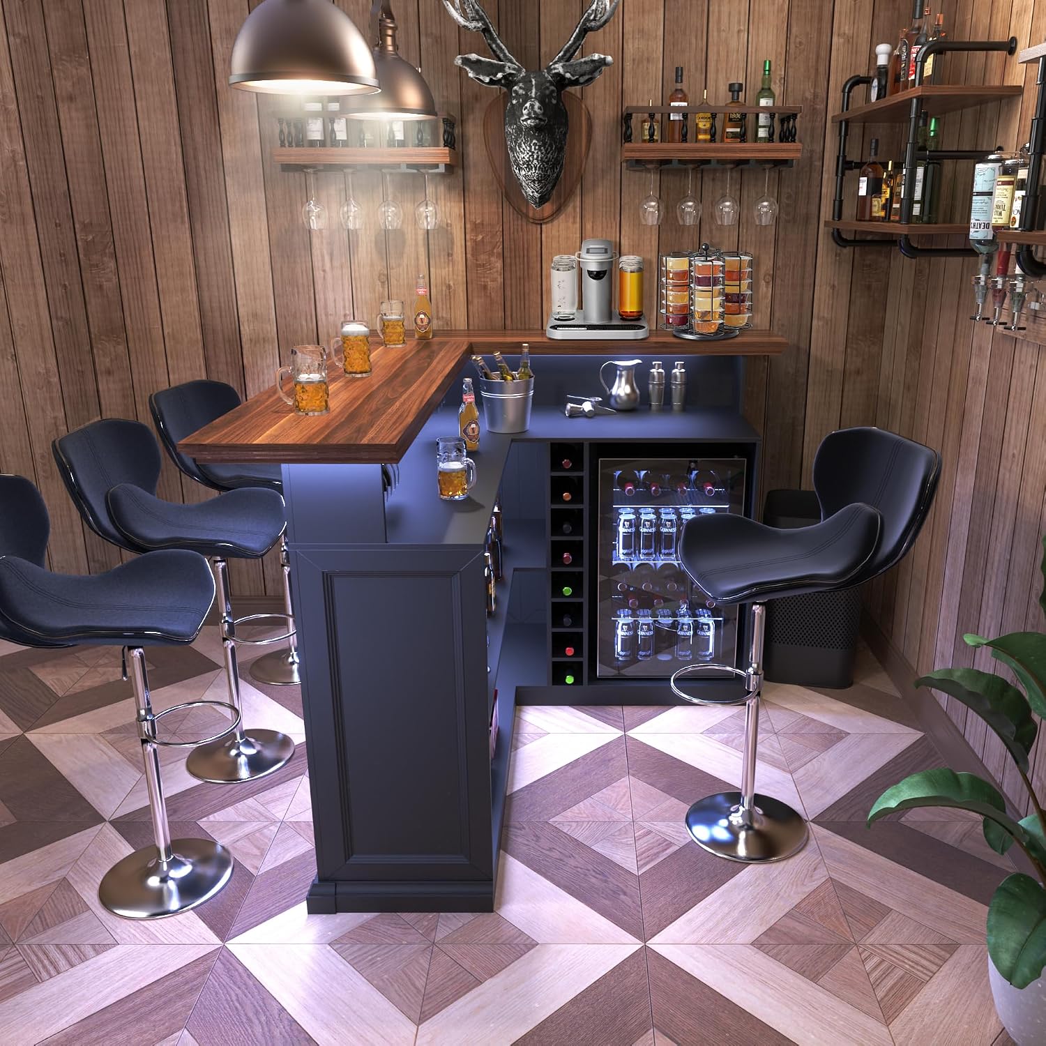 L-Shaped Home Bar Cabinet with - đánh giá và giá Home Bar Lounge