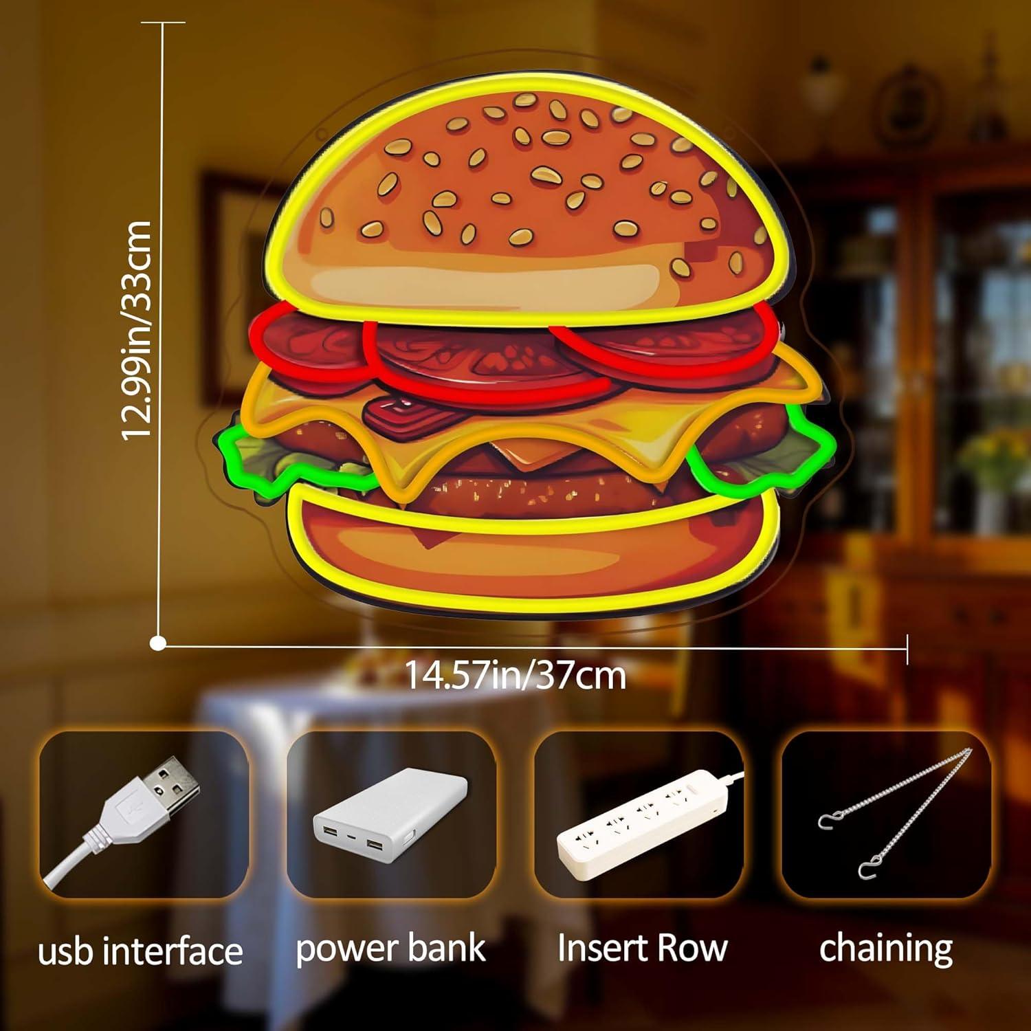 Burger Neon Sign LED Hamburger - đánh giá và giá Home Bar Signs
