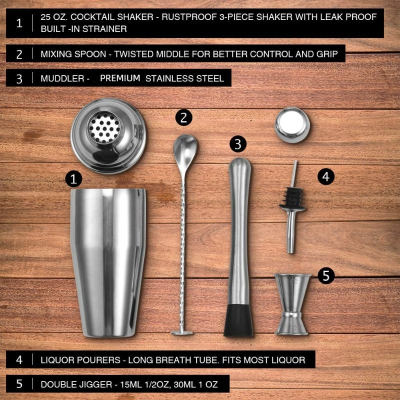 5-Piece Stainless Steel Bar Mi - đánh giá và giá Boston Shaker Set